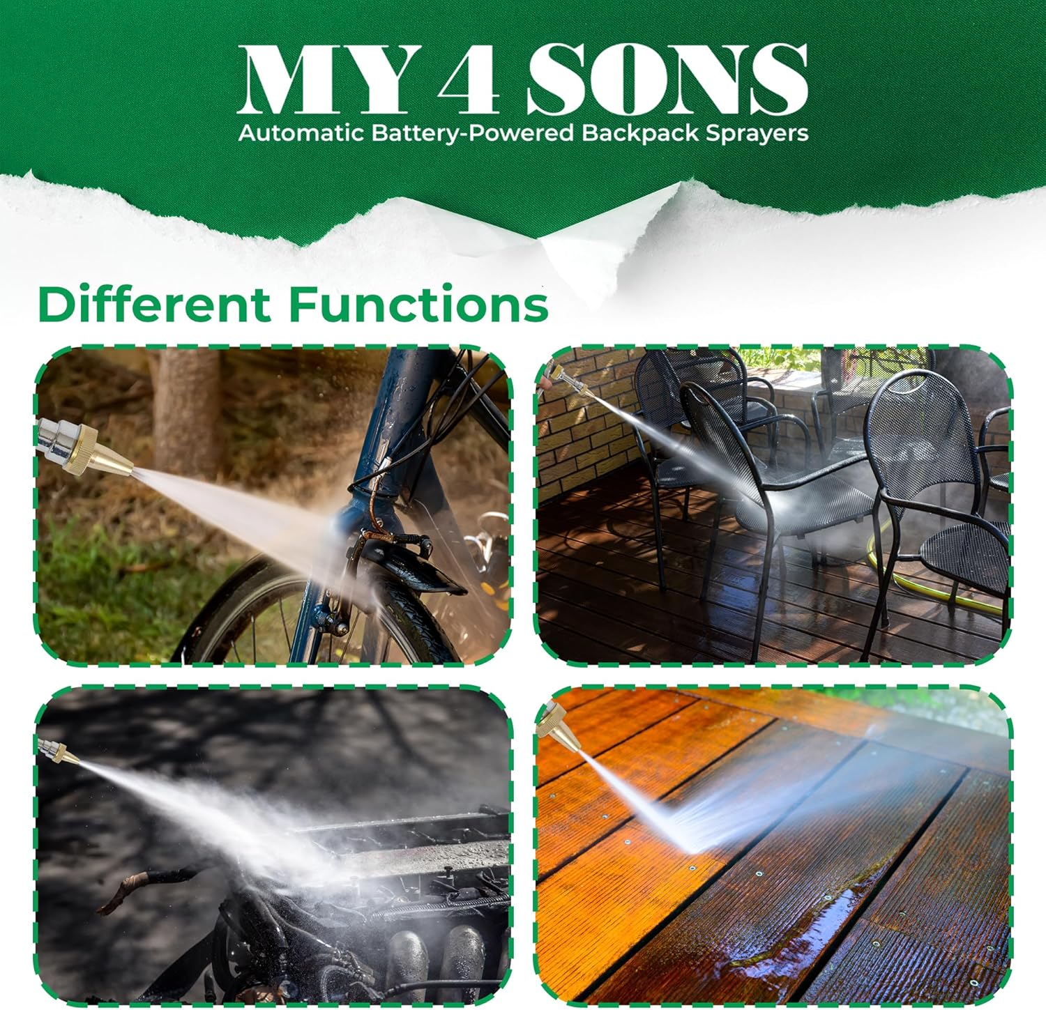 My4Sons Stainless Steel Spray Pistol & Hose Adapter with Adjustable Spray Nozzle - High Pressure Washer Accessories - Power Washer Attachments - 30ft Max Range - Great for Car Washing, Cleaning & More