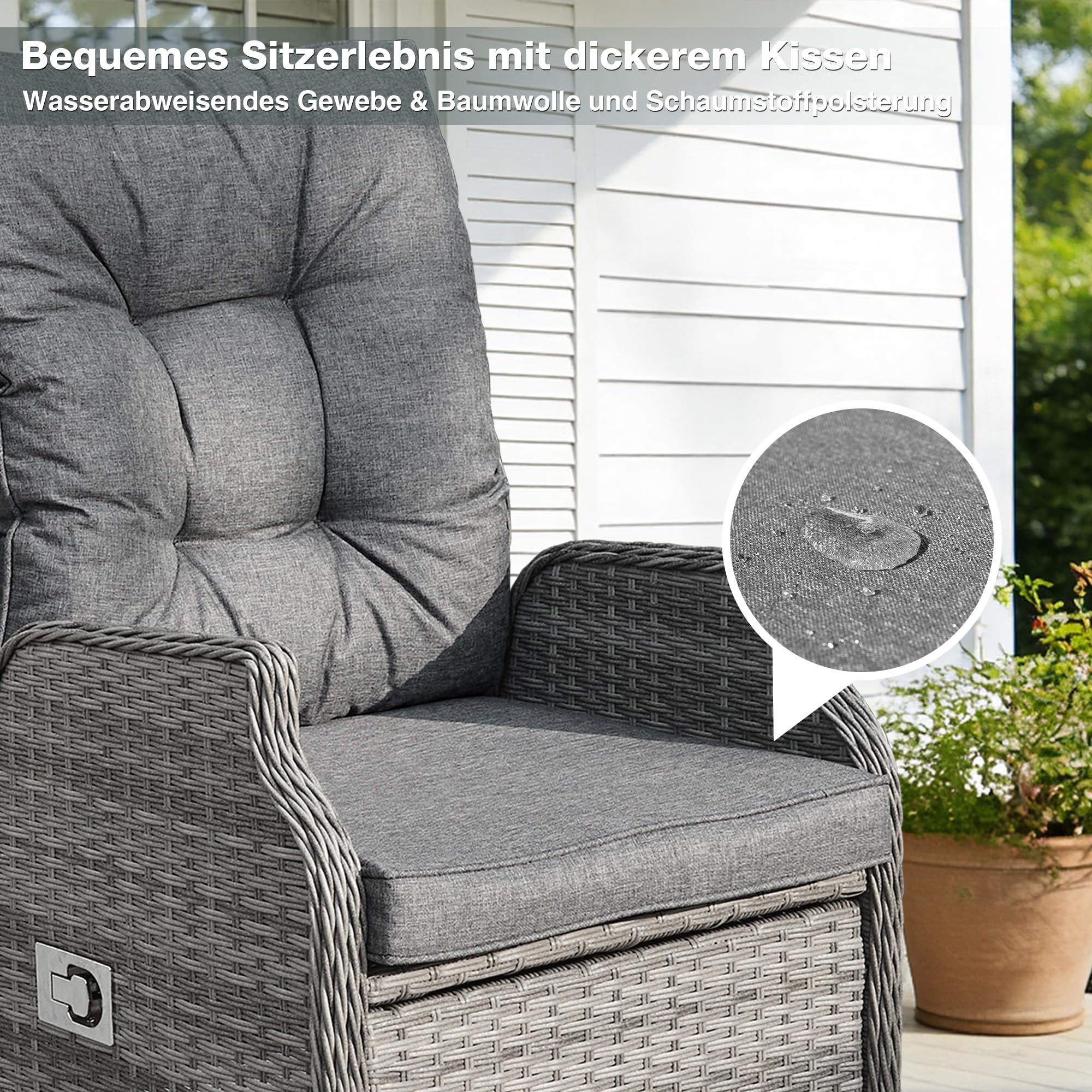 COMLAX FIELD Rattan Gartenstuhl mit Verstellbarer Rückenlehne, Gartensessel Wetterfest, Rattansessel Outdoor, Essstuhl Lounge Sessel für Garten Balkon Indoor