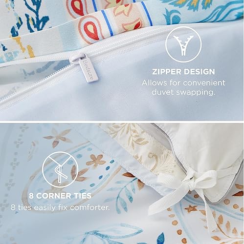 Vista 161 de Bedsure - Funda de edredón tamaño Queen, reversible con cierre de cremallera, juego de ropa de cama blanco, 3 piezas con 8 lazos en las esquinas y 2