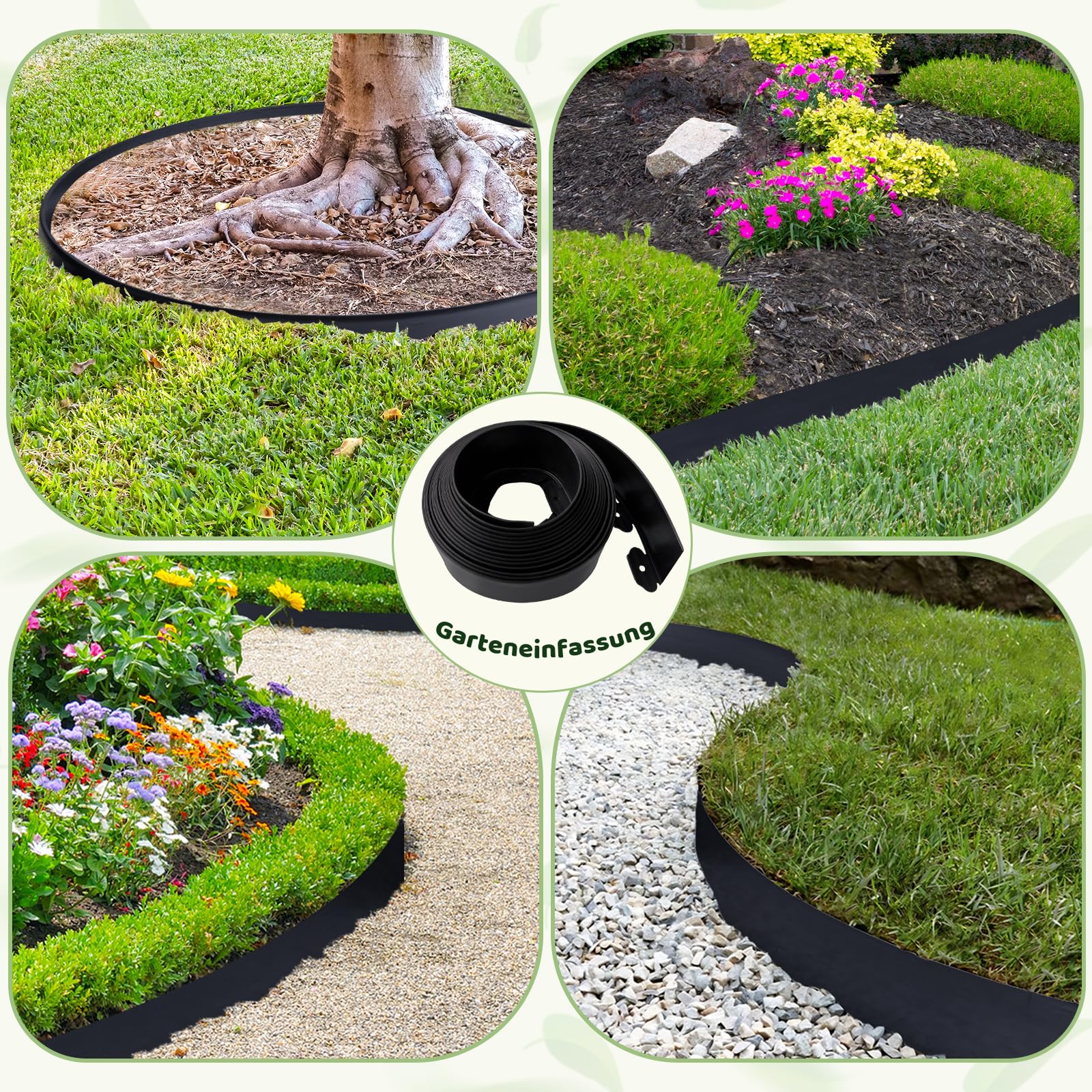Flexible Rasenkante Kunststoff, 10m Lang 10cm Hoch Rasenkanten mit 100 Erdanker, Plastic Beeteinfassung Kunststoff Gartenzaun Beetumrandung Rasenbegrenzung, Schwarz