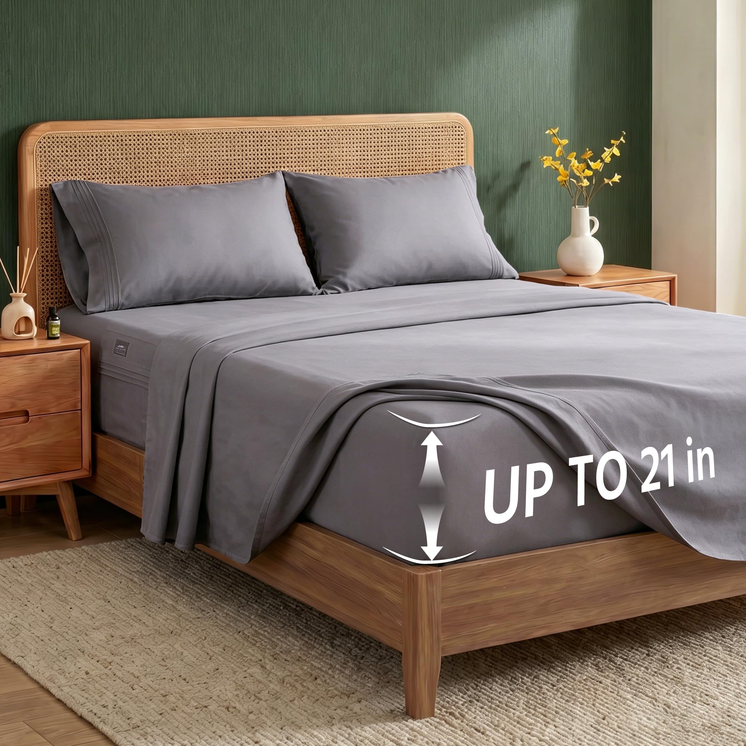 Deep Pocket King Sheet Set, Cooling Bedding with Side Pockets