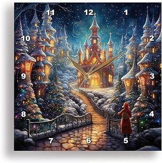 3dRose, Painting of The Night Before Christmas in a Magical Fairytale Castle., 10x10 Wall Clock