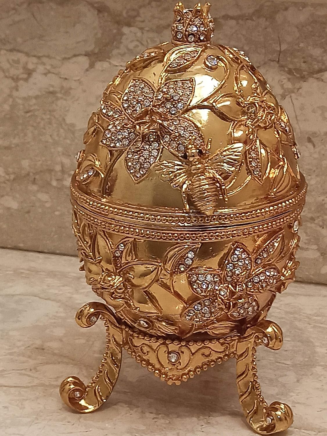 24kGOLD Pomegranate Jewelry box FABERGE egg HANDMADE 10ct Austrian Diamonds + Matching 2ct bracelet Mother in law birthday gifts for wife sister Friend Teacher Luck Eternity Happiness Love Gift