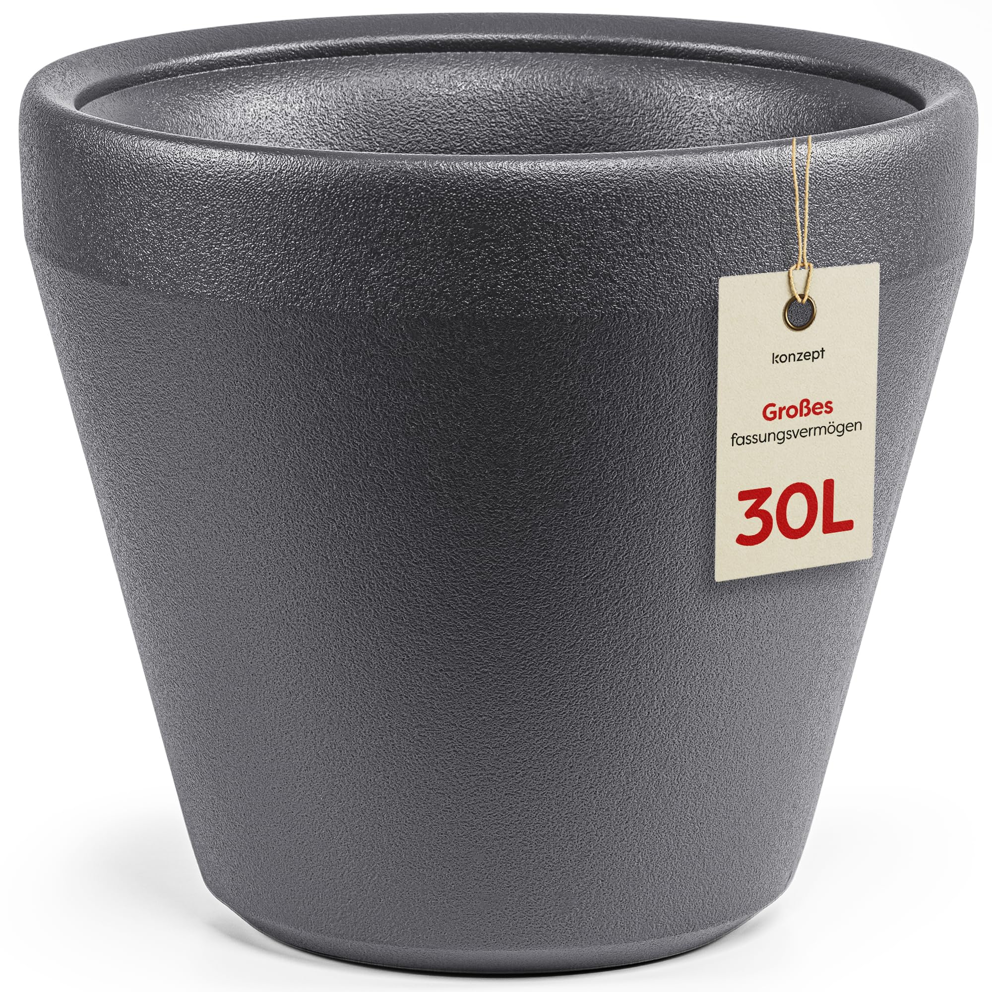 KONZEPT Übertopf groß 40 cm Durchmesser aus Kunststoff, 30 L, Anthrazit - Blumentopf in Ton-Optik, Kratzunempfindlich, UV- & Frostbeständig, für Innen & Außen geeignet