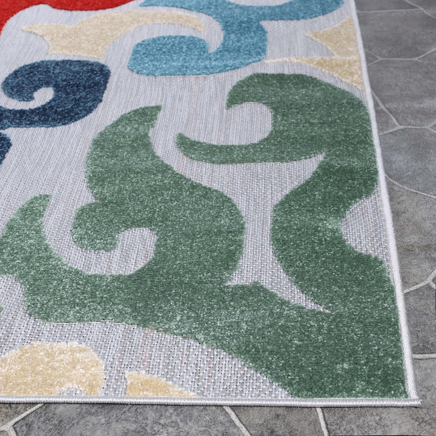 BNM Indoor Outdoor Area Rug, Perfect for Patio, Poolside, Backyard, Playroom, Kitchen, Bedroom, Dining Room, Entryway, Mudroom, Vintage Damask Floor Cover, 4' x 6', Multicolor