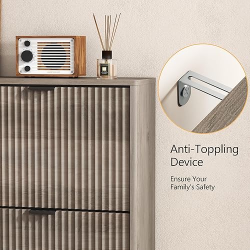 Miniatura 7 de Armario de almacenamiento para zapatos para entrada con 4 cajones abatibles, armario de zapatos acanalado gris con estantes ajustables, estante