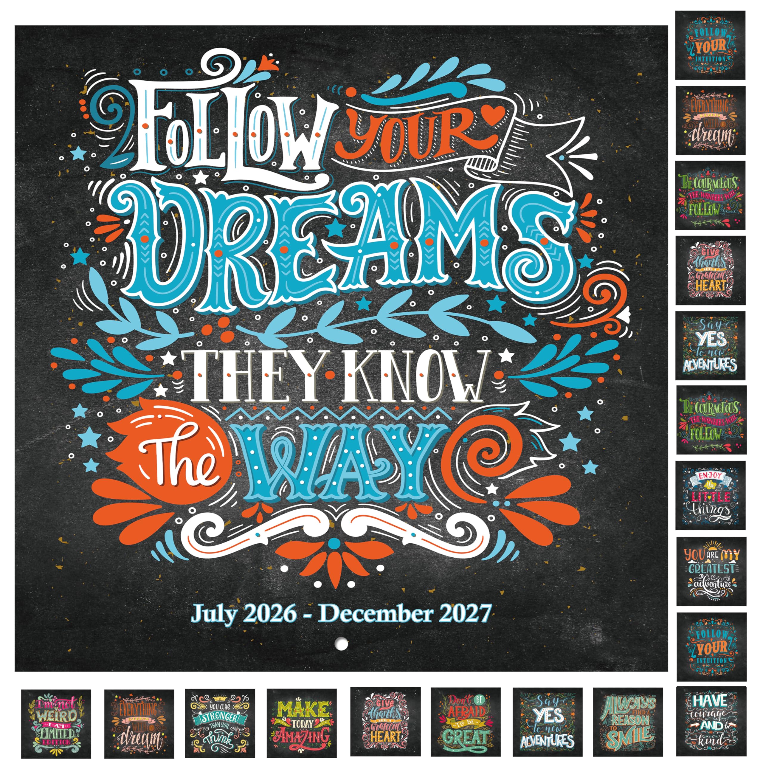 Calendar 2026-2027 - Wall Calendar 2026-2027, Jul. 2026 - Dec. 2027, 12" x 24" (Open), 18 Month Wall Calendar, Funny Calendar with Unruled Block -