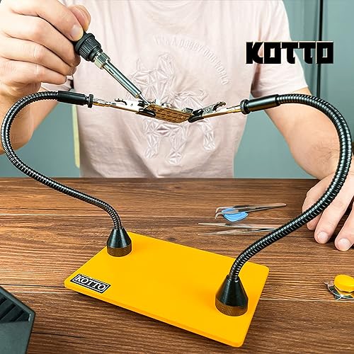 Miniatura 8 de KOTTO Herramienta de soldadura de tercera mano, soporte para PCB, dos brazos de metal flexibles de base magnética que ayudan a las manos,