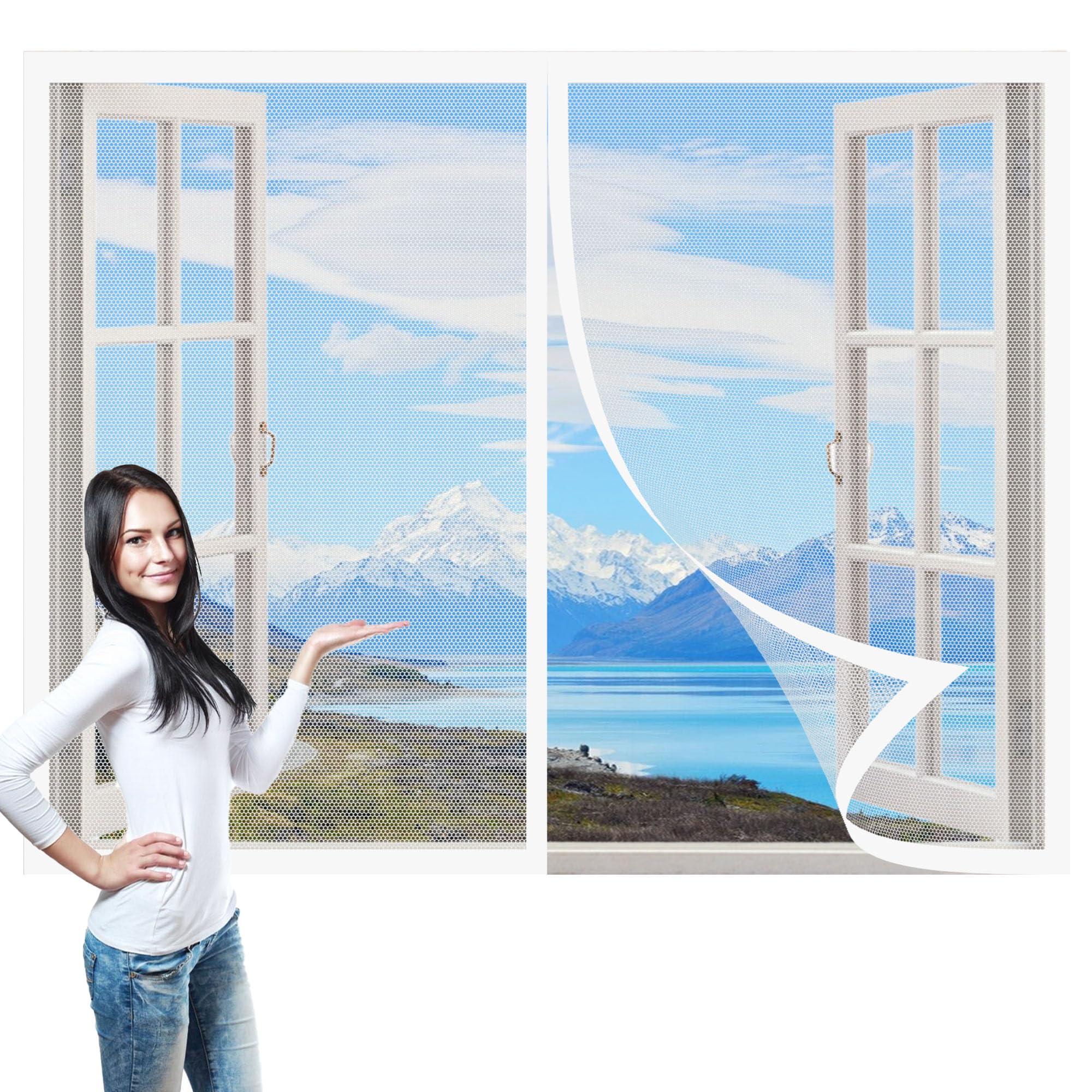 Ztaopsh White Magnetic Window Screen For Cats 145 X 226 Cm Magnetic Window Screen Insect Mesh With Tape And Closing Magnets Without Drilling For All Kinds Of Door,