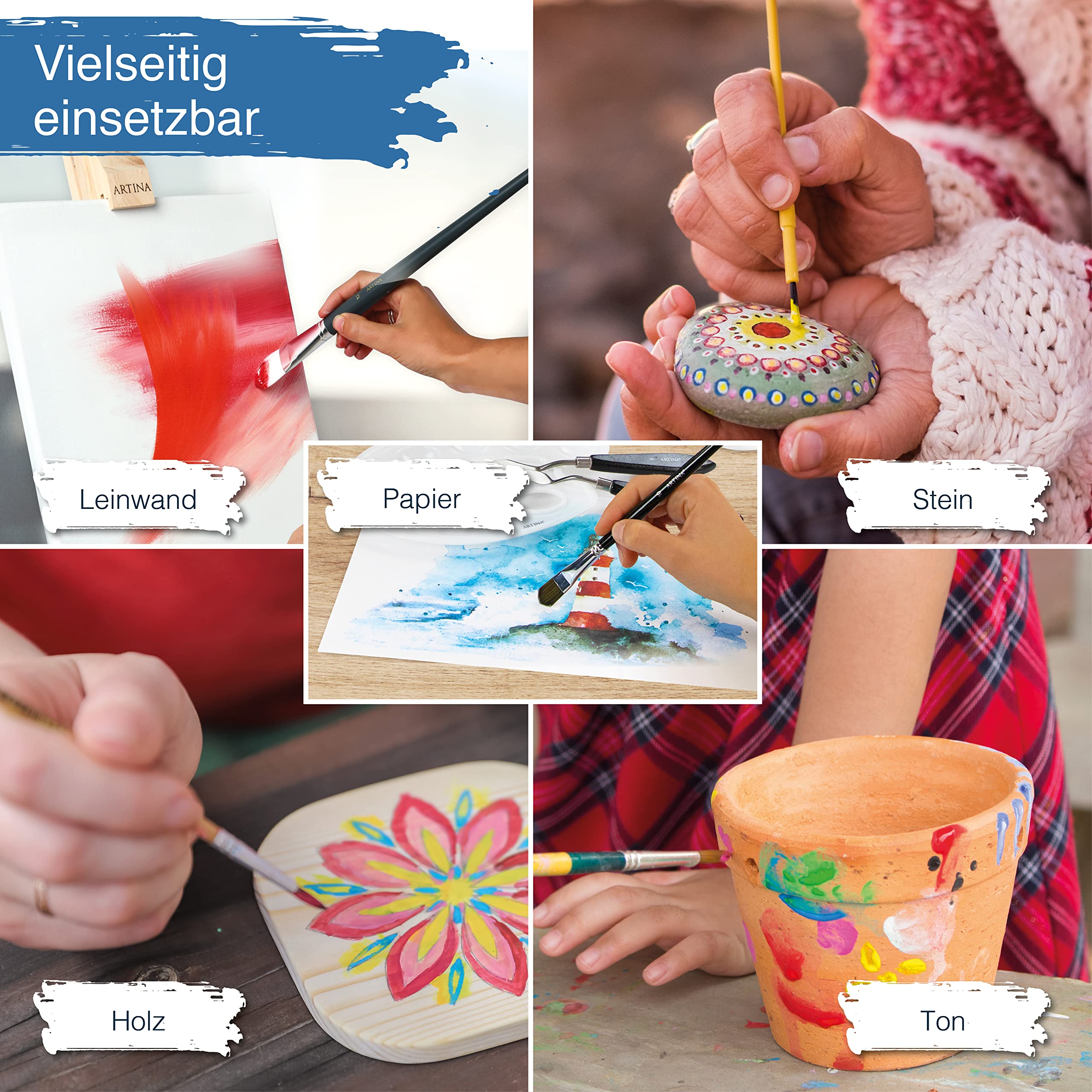 Artina 24er Acrylfarben Set Künstlerfarben Grundfarben Tuben wasserfest