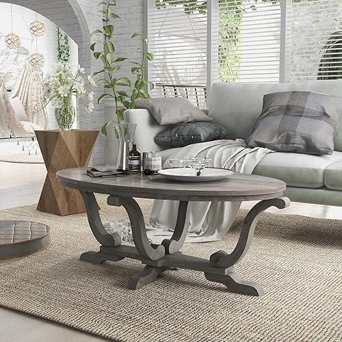 Miniatura 4 de 247 Shop at Home Jone Farmhouse - Mesa auxiliar ovalada con pedestal de madera de 48 pulgadas para sala, sala de recepción, oficina en casa,