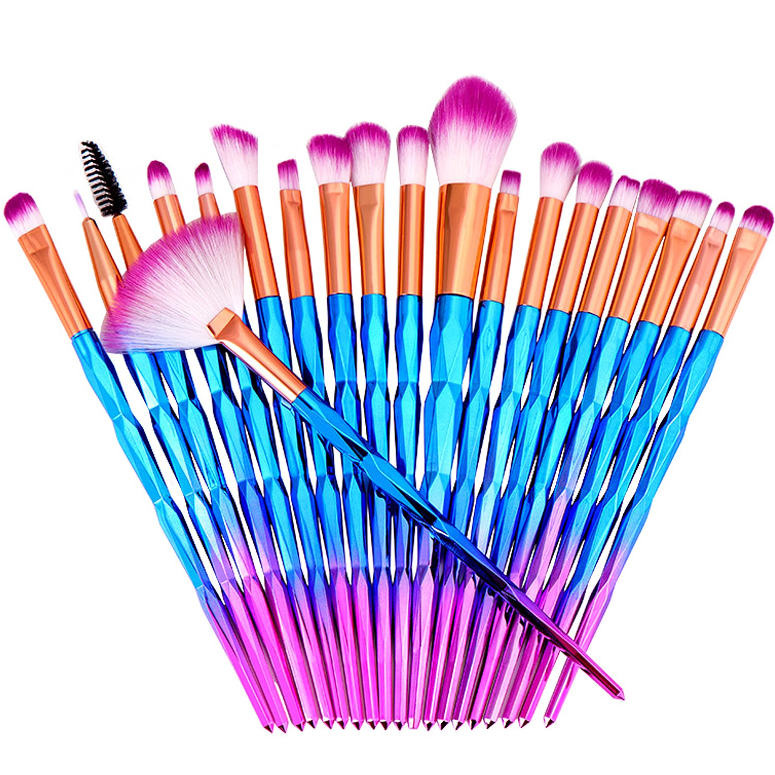 Retoo Set de Pinceles de Maquillaje, 20 Piezas Brochas Cosméticas, Brush para Colorete, Contorno, Sombra de Ojos, Polvo, Corrector, Cabello Sintético, Violeta