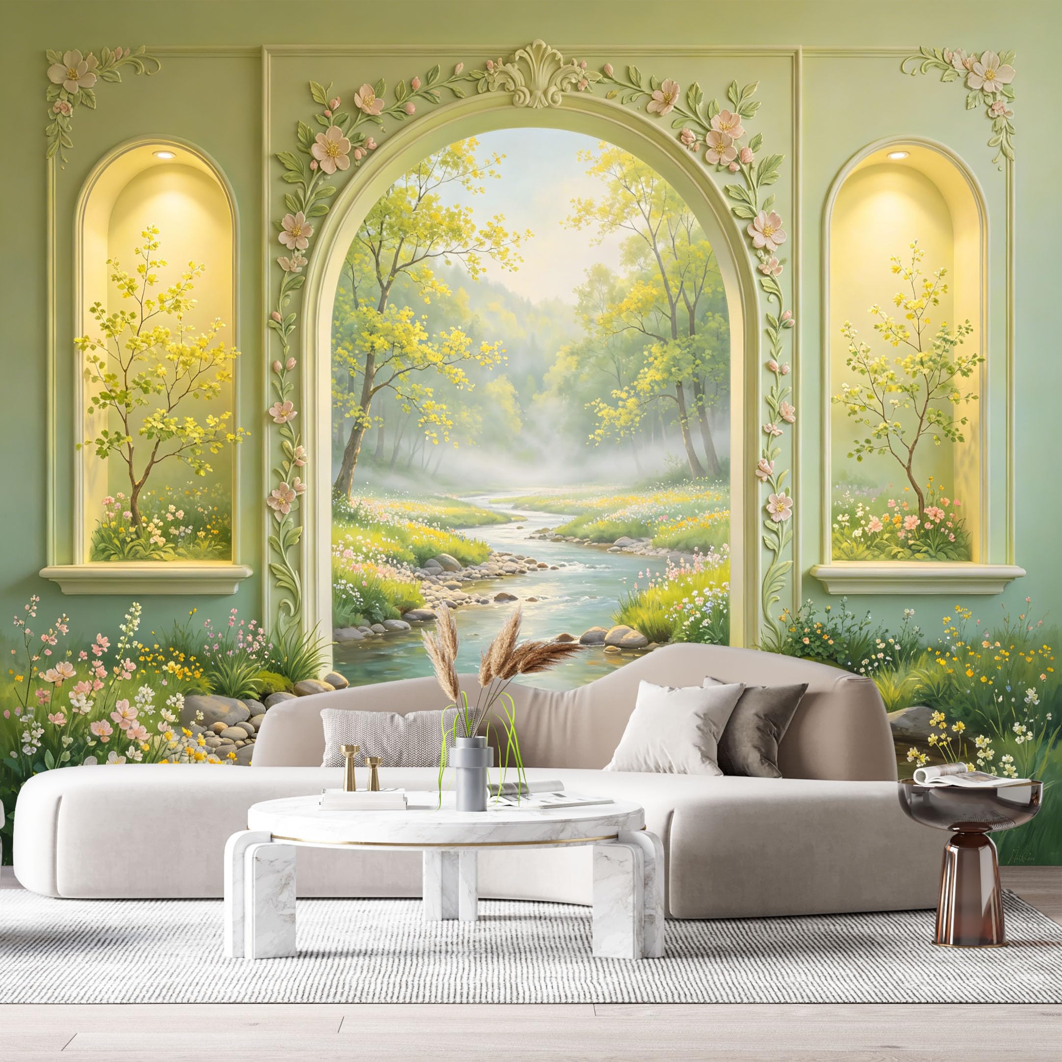 Custom Size Wall Murals Archway Spring River Landscape 3D Trompe L'Oeil SelfAdhesiveWall Fabric Removable Wallpaper Wall Decor for Living Room Bedroom Bathroom