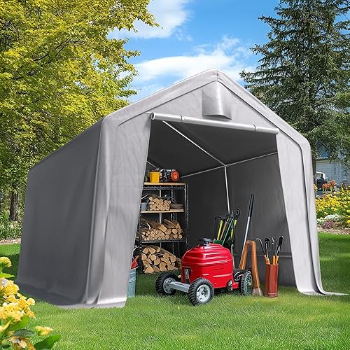 Quictent Heavy Duty 10x12FT Carport Shelter with Roll-Up Mesh Windows & Reinforced Frame, Portable Garage Canopy for Motorcycle Storage, Outdoor Equipment, Patio Furniture Cover - Silver Gray