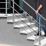 LILIIN Corrimano in acciaio inox, ringhiera per scale, 100 cm, con 3 barre trasversali, materiale di montaggio, montaggio a parete per scale, interni ed esterni, balcone, parapetto, argento - 9