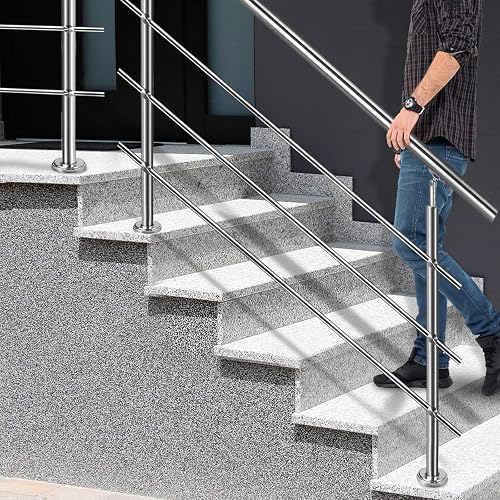 LILIIN Rampe d'escalier garde-corps en acier inoxydable 100 cm avec 3 traverses, matériel de montage, main courante murale, support mural pour escaliers, intérieur et extérieur, balcon, parapet - 9