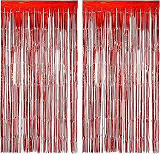Zest 4 Toyz 3ft x 6ft Metallic Foil Fringe Back Drop Door Window Wall Curtains for Party Decoration I Party Supply Back Drop Foil Curtain for Decoration ( Set of 2 - Red)