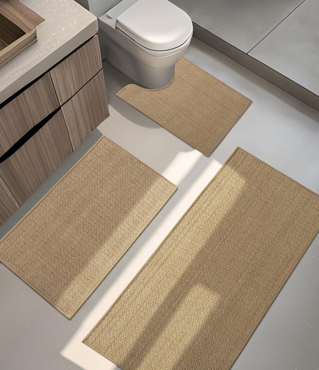 Amazon.com: YIHOUSE Bathroom Rugs Sets 3 Pieces, Beige Ultra Thin Bath ...