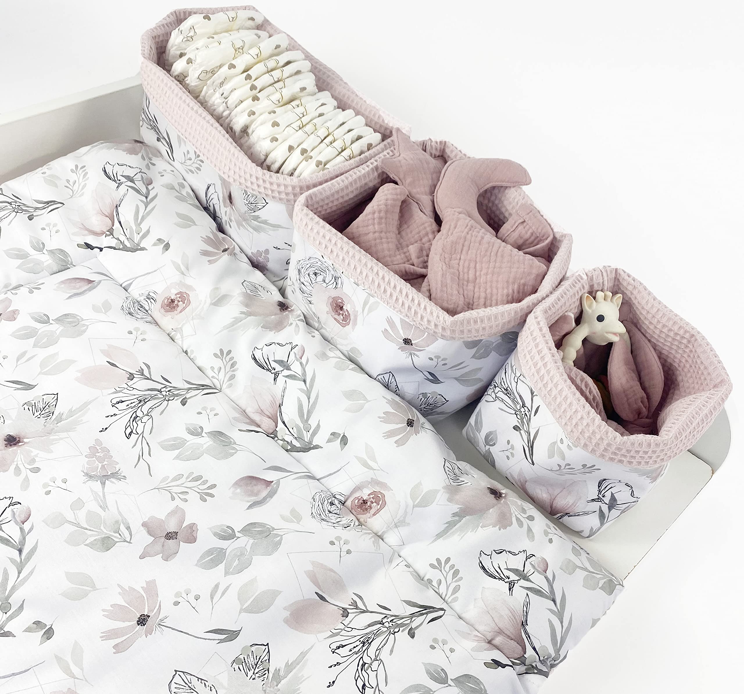 Set di 3 cestini, Cesto fasciato per bambini, 3 Pezzi di Cestini di Cotone, Organizer per il Fasciatoio Neonato, Organizzatore per la stanza dei bambini, Portaoggetti in Cotone, Cestino Portaoggetti