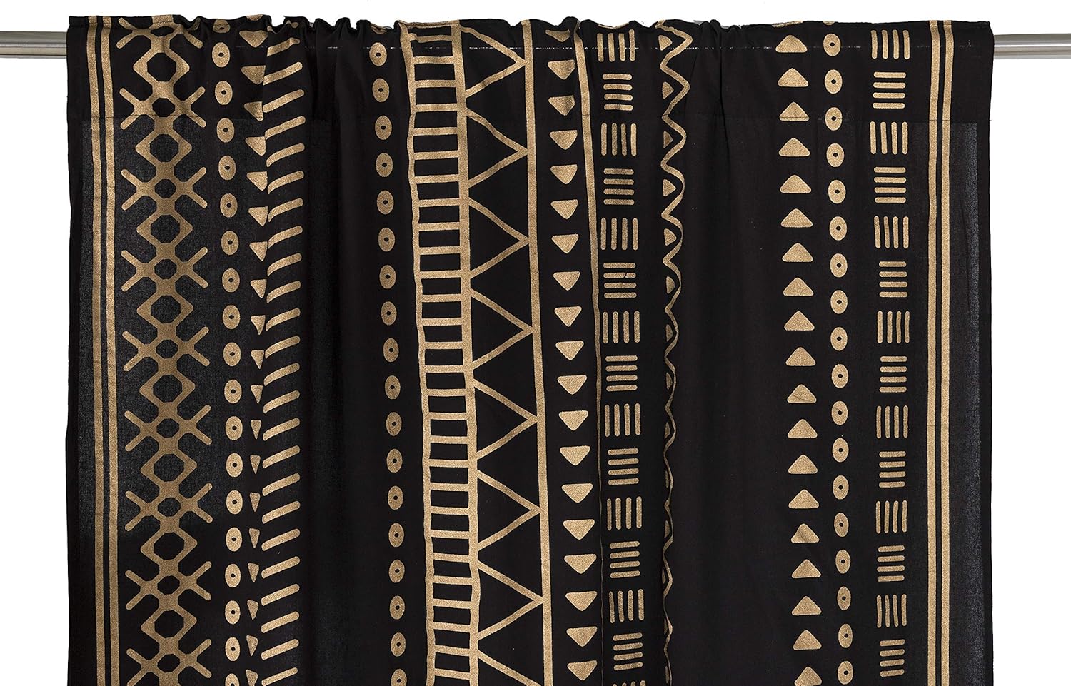 Popular Handicrafts Indian Hippie Bohemian Beautiful Gold Geometric Printed Window Door Drapery Curtain Bedroom Living Room Balcony Valance Panels Sheer Curtain Black