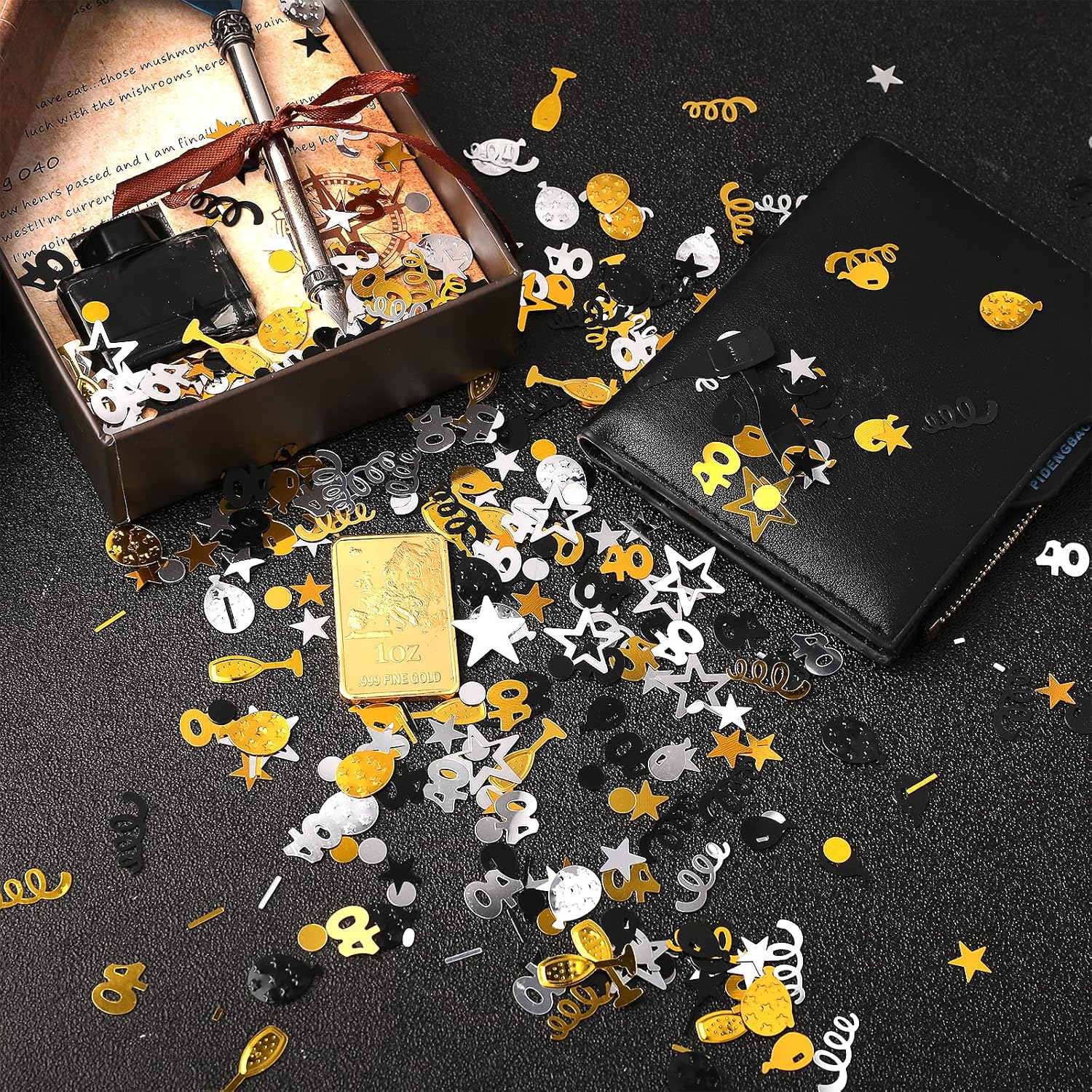 3000 Pieces Birthday Confetti Number 40 Glitter Confetti Birthday Cake Confetti Table Confetti Black Gold and Silver Party Decorations Supplies for Birthday, Anniversary (40th Style)
