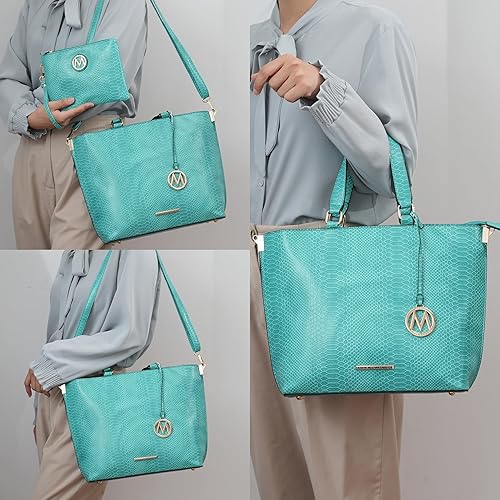 Vista 2 de MKF Collection Bolso de mano con cartera de muñeca para mujer, cuero vegano con asa superior, bolso cruzado