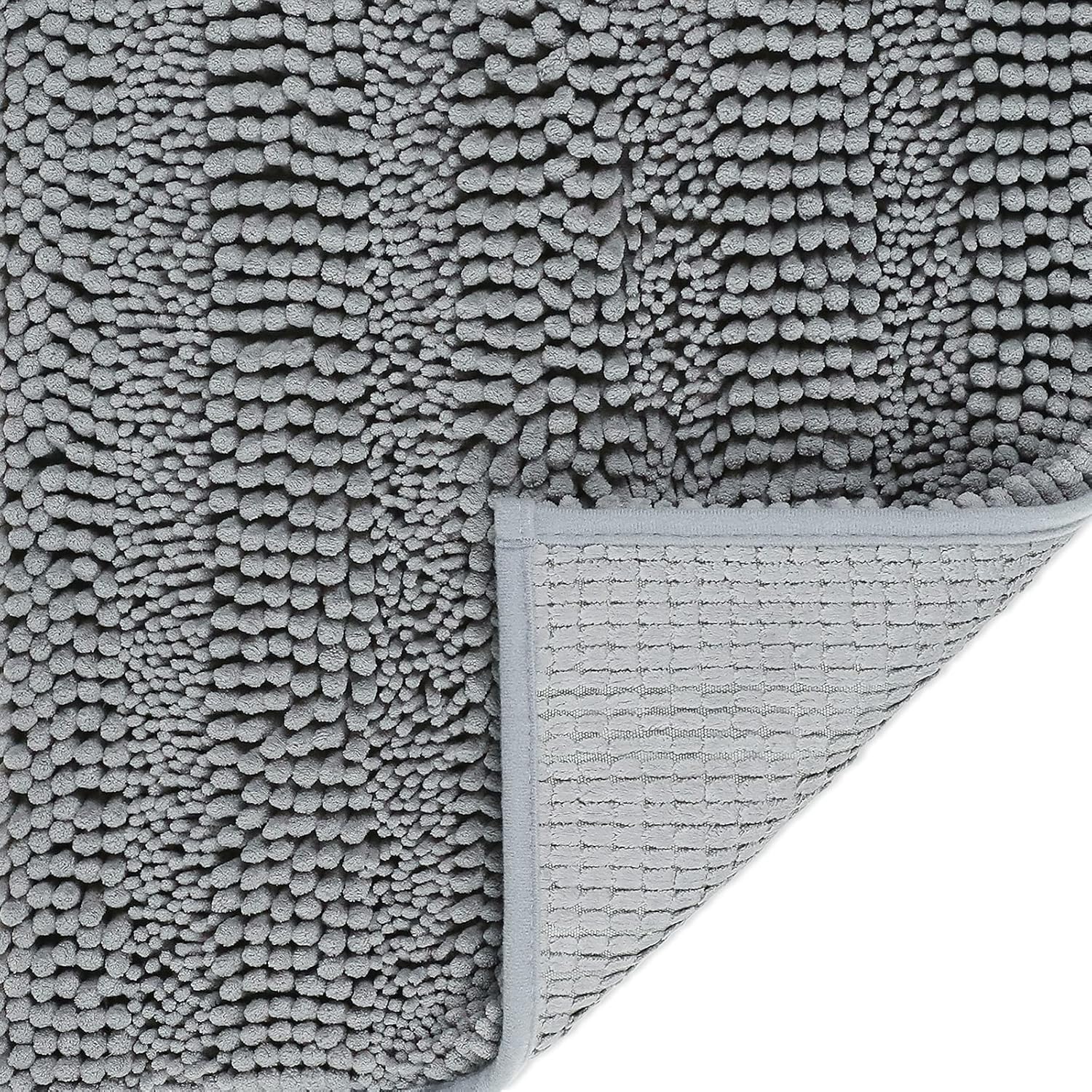 Bath Mat for Bathroom Chenille Soft Shaggy Plush Rug, Non Slip Water Absorbent Machine Washable Striped Indoor Floor Mats Bath Rugs for Entryway Carpet, 16 x 24 Inches, Gray : Home & Kitchen