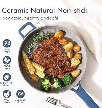 SENSARTE 14 Pcs Pots and Pans Set Nonstick, Non toxic Ceramic Cookware Set with Nanoscale Dense Coating, High Heat Resistant Induction Cookware, Healthy Kitchen Cooking Set, PFOA/PFAS/PTFE Free
