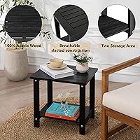 Vista 4 de Mesa de acento Adirondack negra para exteriores – Mesa auxiliar de madera de acacia resistente a la intemperie con almacenamiento doble, pequeña