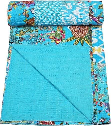 Vista 59 de Marubhumi Edredón tradicional indio de algodón puro, estampado de cachemira, colcha Kantha multicolor (multicolor-22, individual (60 x 90 pulgadas)