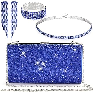4 Pcs Clutch Purse for Women Evening Bag Formal Rhinestone Clutch Bracelet Choker for Wedding Party Gift