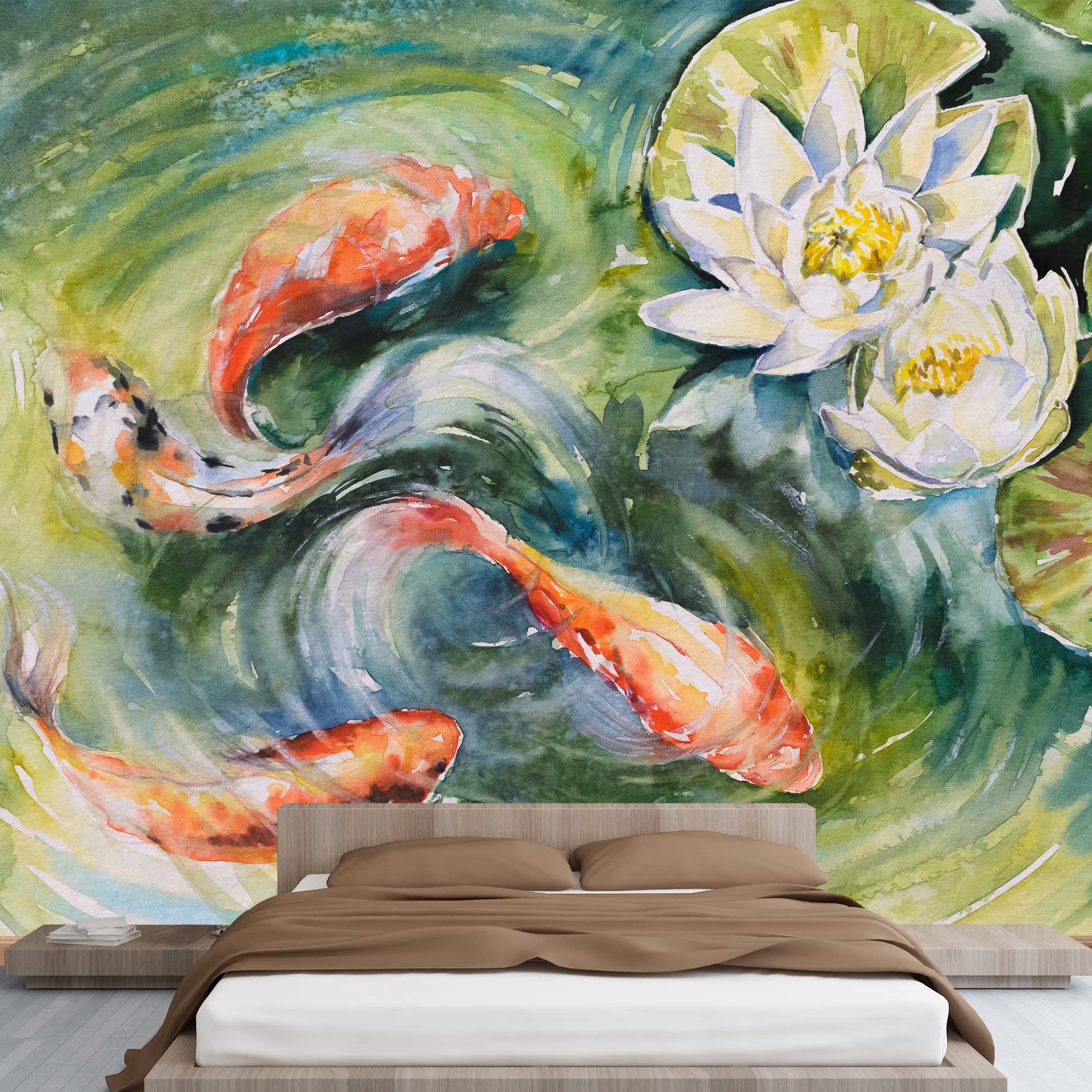 Amazon.co.jp: wall26 – 池で泳ぐカラフルな魚 水彩画 – 取り外し可能