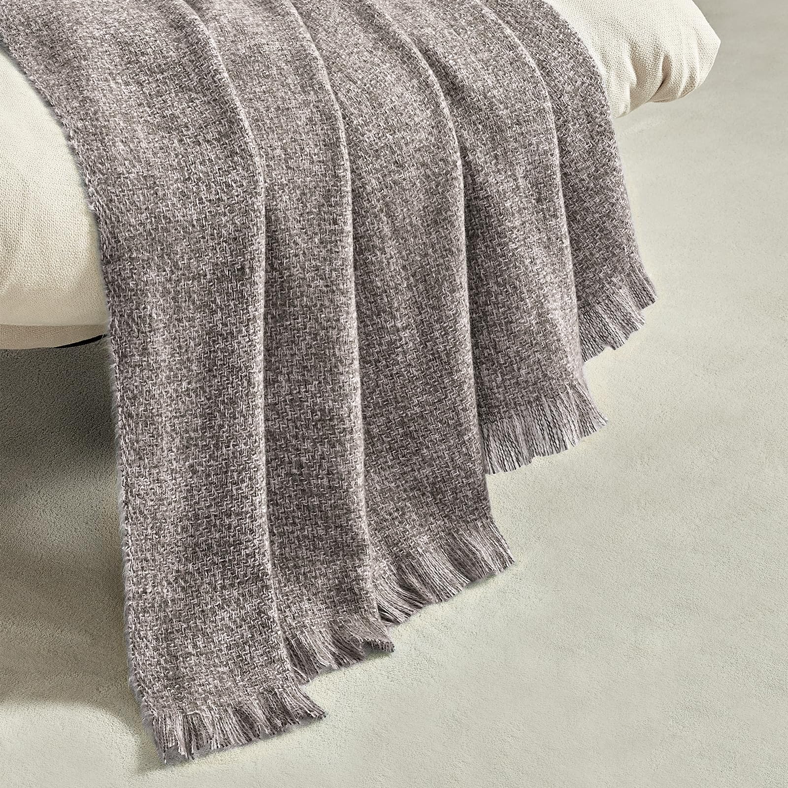 BOURINA Faux Cashmere Fringe Throw Blanket Decorative Lightweight Throw Soft Cozy for Bed or Sofa Outdoor Blanket 127x178cm Brown