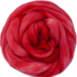 Wool Roving Hand Dyed. Super Soft BFL Combed Top Pre-Drafted for Easy Hand Spinning. Artisanal Craft Fiber ideal for Felting, Weaving, Wall Hangings and Embellishments. 4 Ounce. Crimson