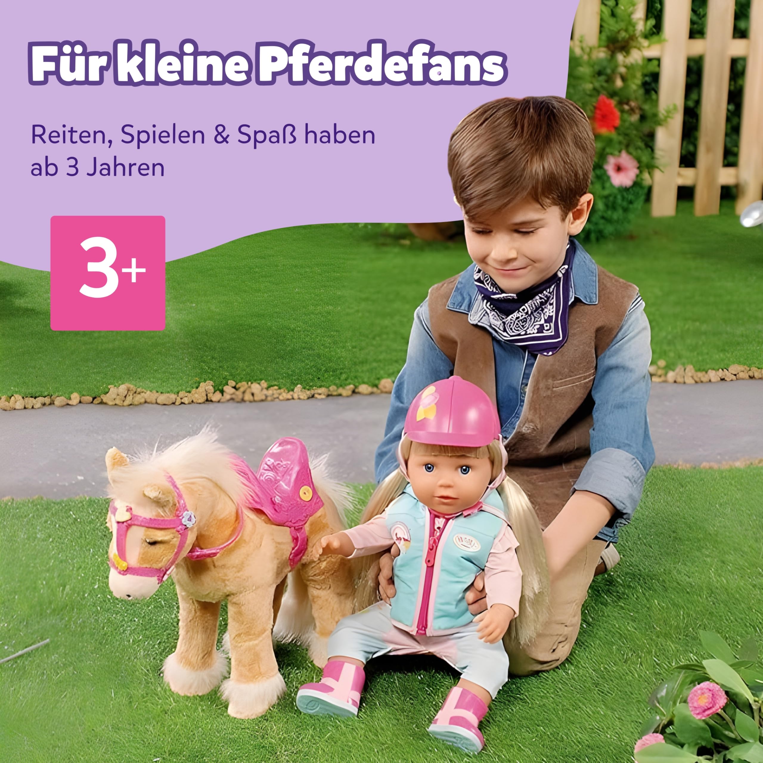 BABY Born, Puppenpferd, My Cute Horse, interaktives Pferd mit Lauf- und Soundfunktion, Plüsch, rosa Sattel und Zaumzeug sowie Pins zum Dekorieren, 840627 Zapf Creation
