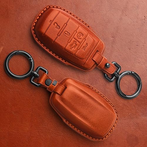 Miniatura 3 de Tukellen Funda protectora de piel auténtica para llavero Dodge RAM 1500 2500 3500 2019-2025