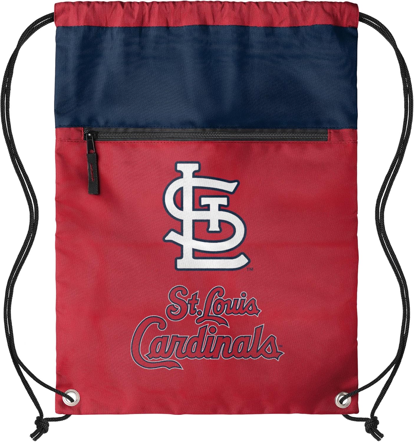 FOCO MLB Officially Licensed Unisex Team Color Baseball Primary Logo Wordmark Drawstring Backpack With Zippered Pocket - Atlanta Braves