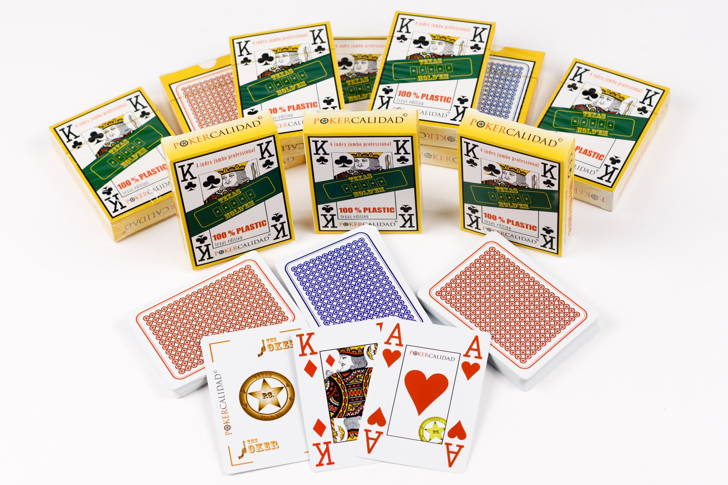 Poker Calidad Pack 10 Barajas de Cartas 100% plástico, Impermeables, Larga duración