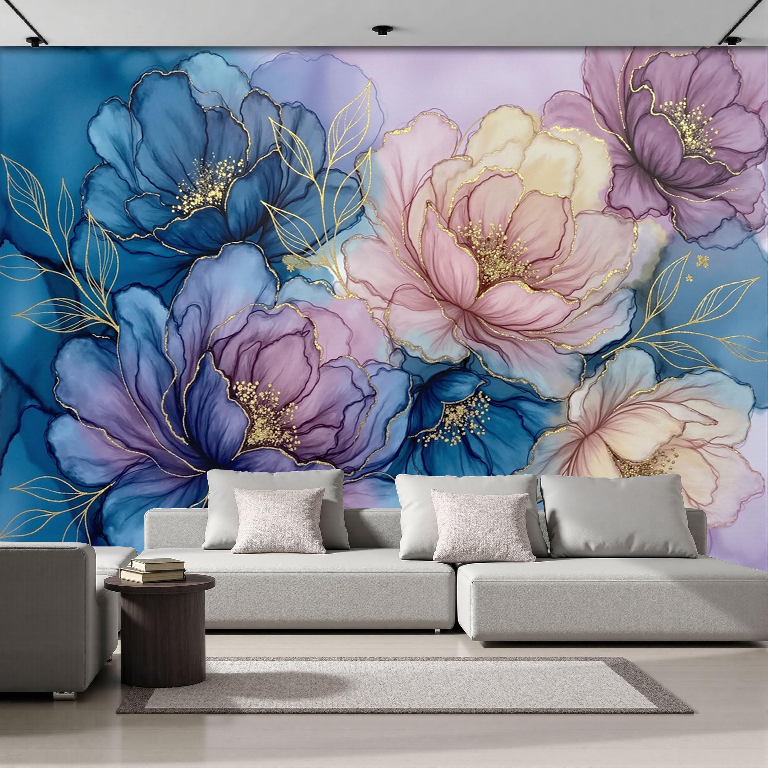 Papel Pintado Mural Flores De Tinta Arte Fluido Foto Murales, Restaurante Decoració Papel Tapiz 3D, Decoración Dormitorio Fotomural Sala Sofá Pared Mural-350Anx256Al cm