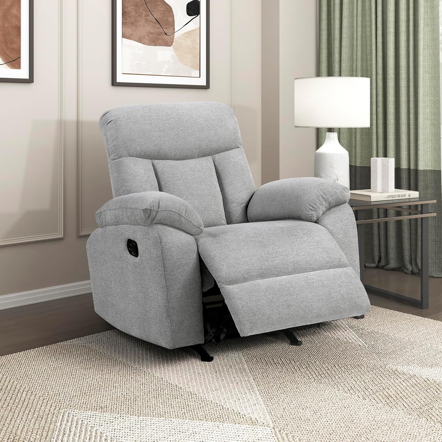 Lexicon Manual Rocker Recliner Chair for Living Room, Chenille Fabric Upholstered Rocking Reclining Chair, Home Theater Seating, Easy Assembly, Recliner, Gray​