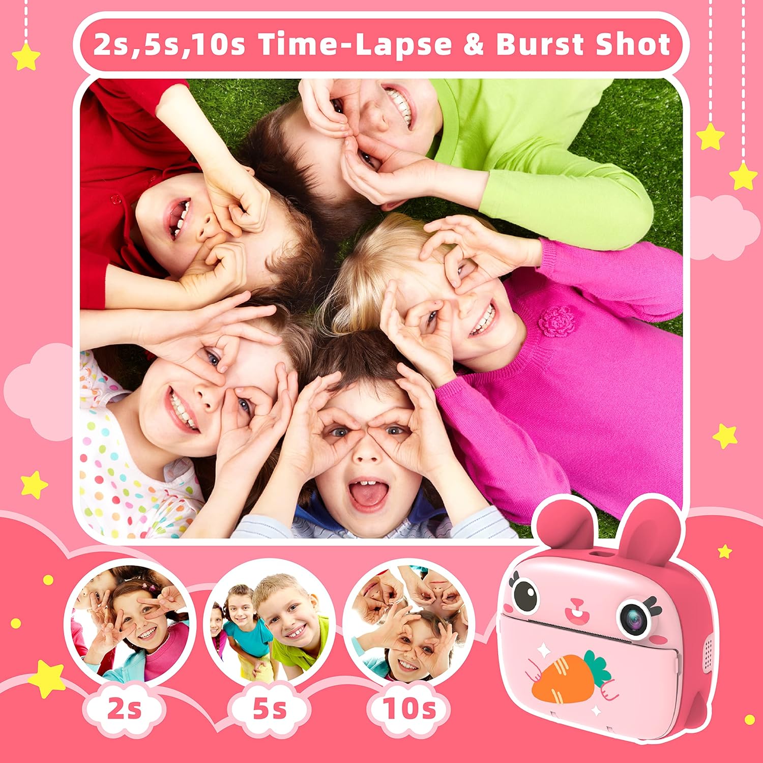 Kids Instant Camera - 2.5K Instant Print Camera with No Ink, 32GB Card, Selfie & 1080P Video, Pink Toy Gift for Girls & Boys 3-12 - Image 4