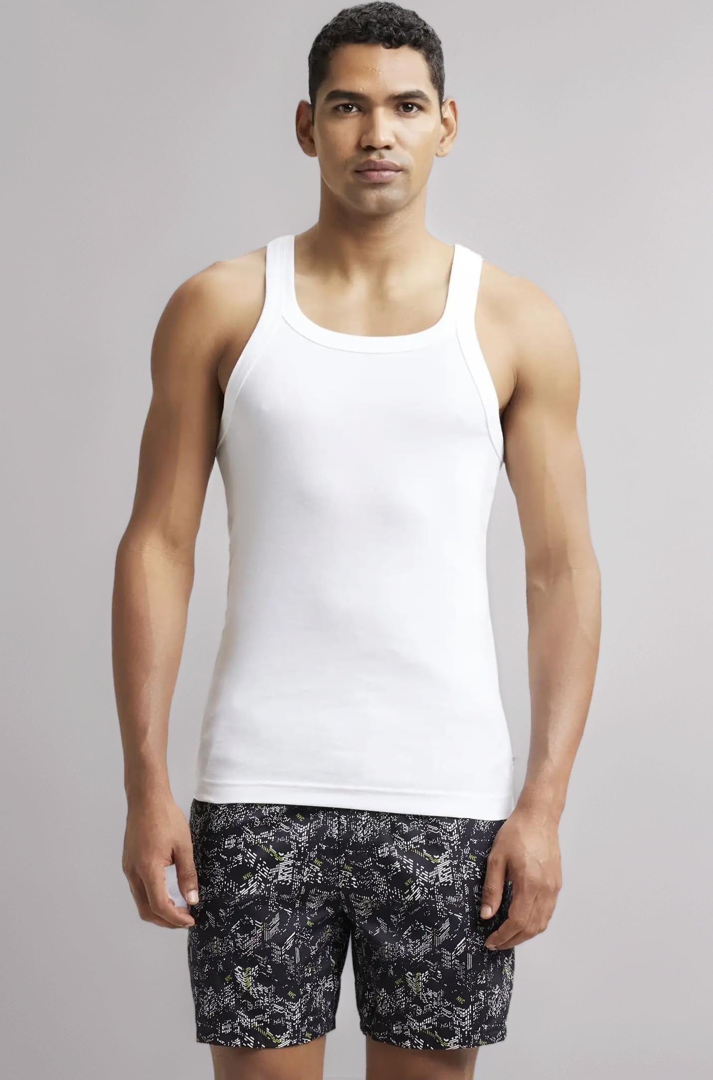 US26 Men's Regular Fit Super Combed Cotton Rib Square Neckline Gym Vest