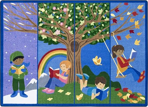 Joy Carpets Kid Essentials Seasons of Reading Area Rug in Color Multi, 54" x 78"