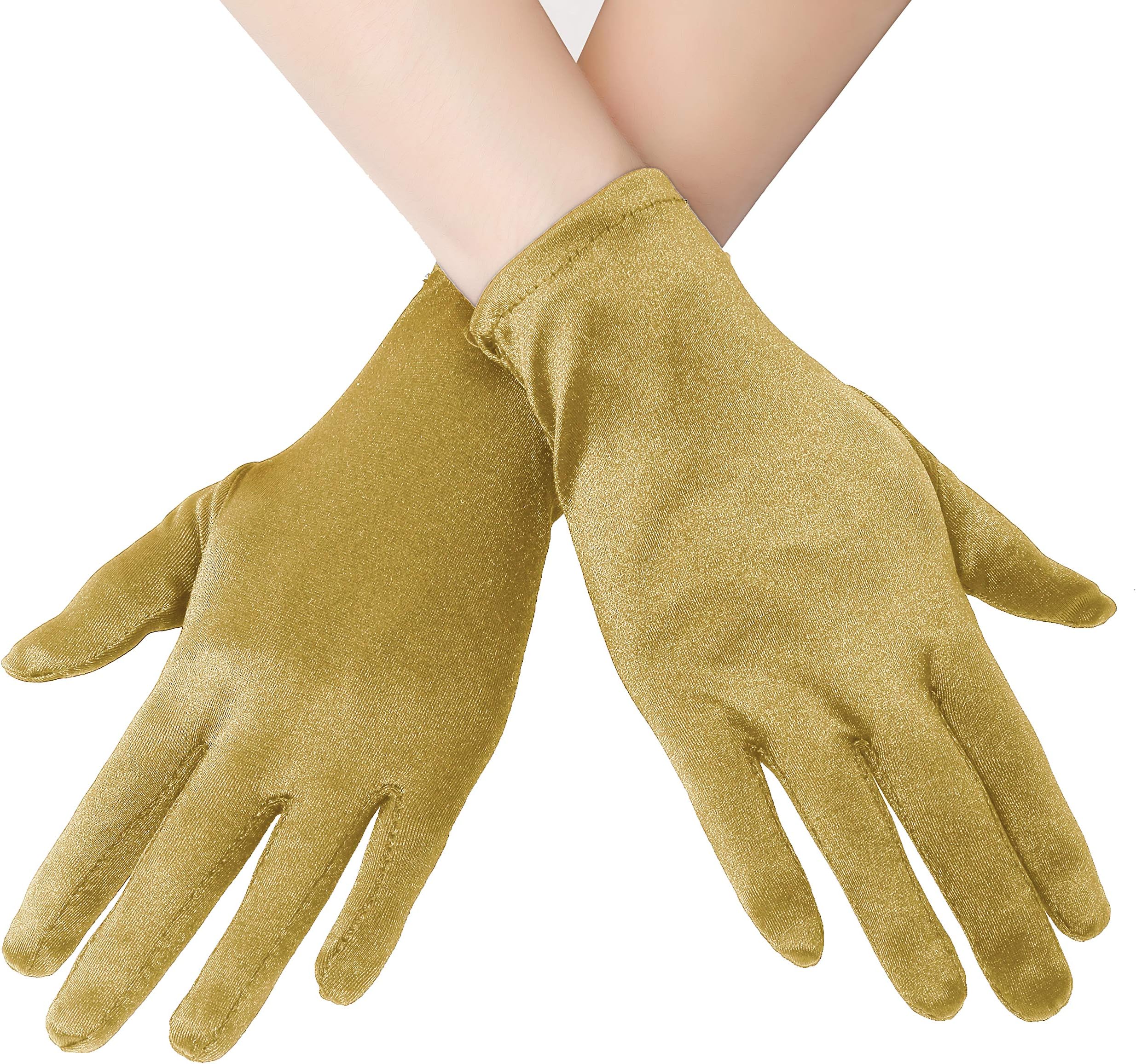 Short Opera Satin Gloves for Women Wrist Length Banquet Gloves Tea Party Halloween Costume Gloves