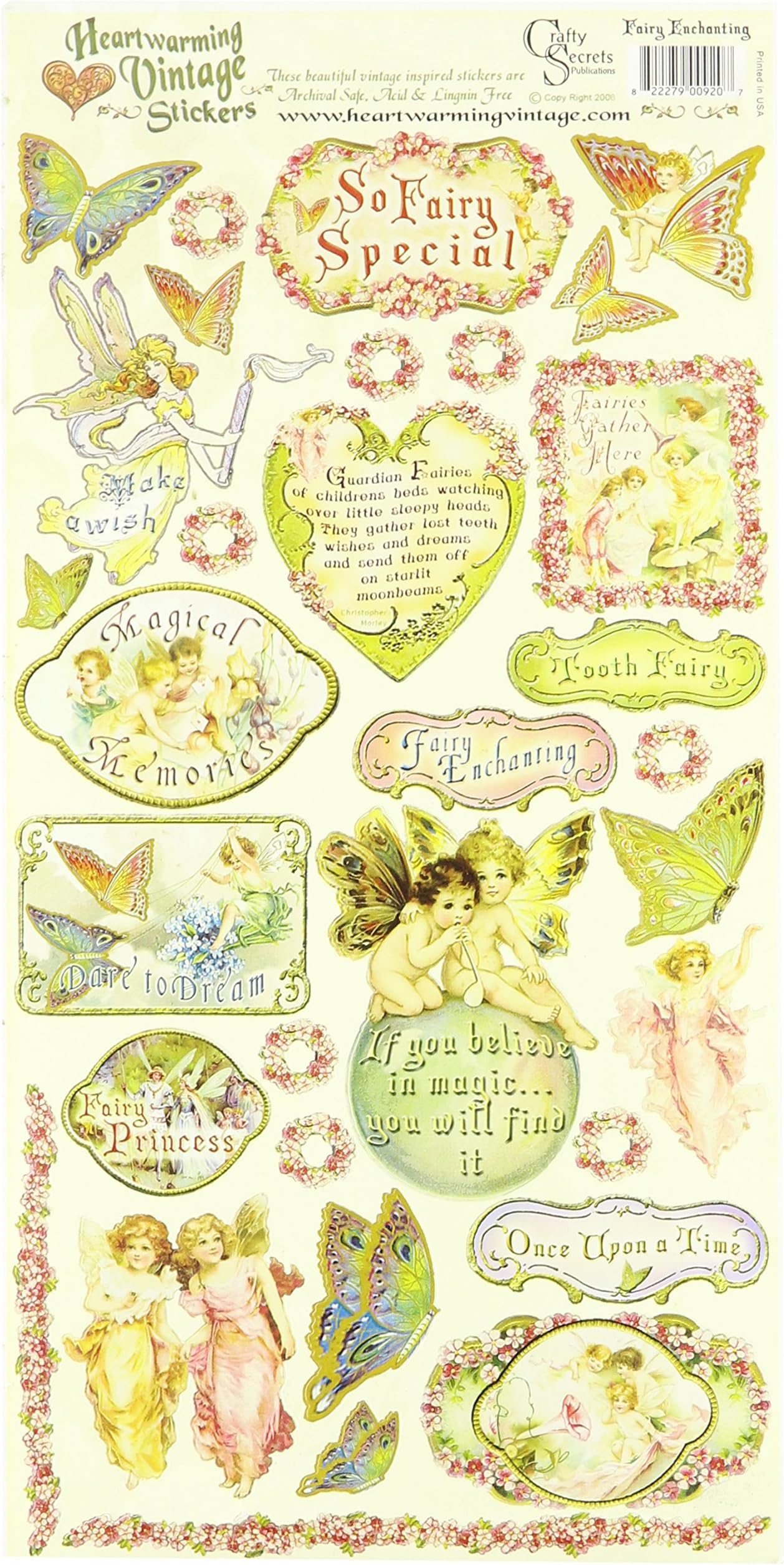 Heartwarming Vintage Cardstock Stickers 6"X12"Sheet-Fairy Enchanting