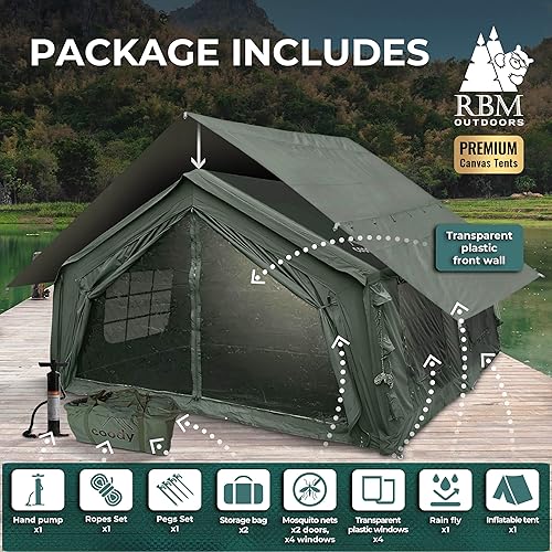 Miniatura 3 de Coody  Rbm Outdoors KoalaHubOctopus - Tiendas inflables para acampar con gato de estufa, tienda de campaña inflable de lona de lujo para 2810