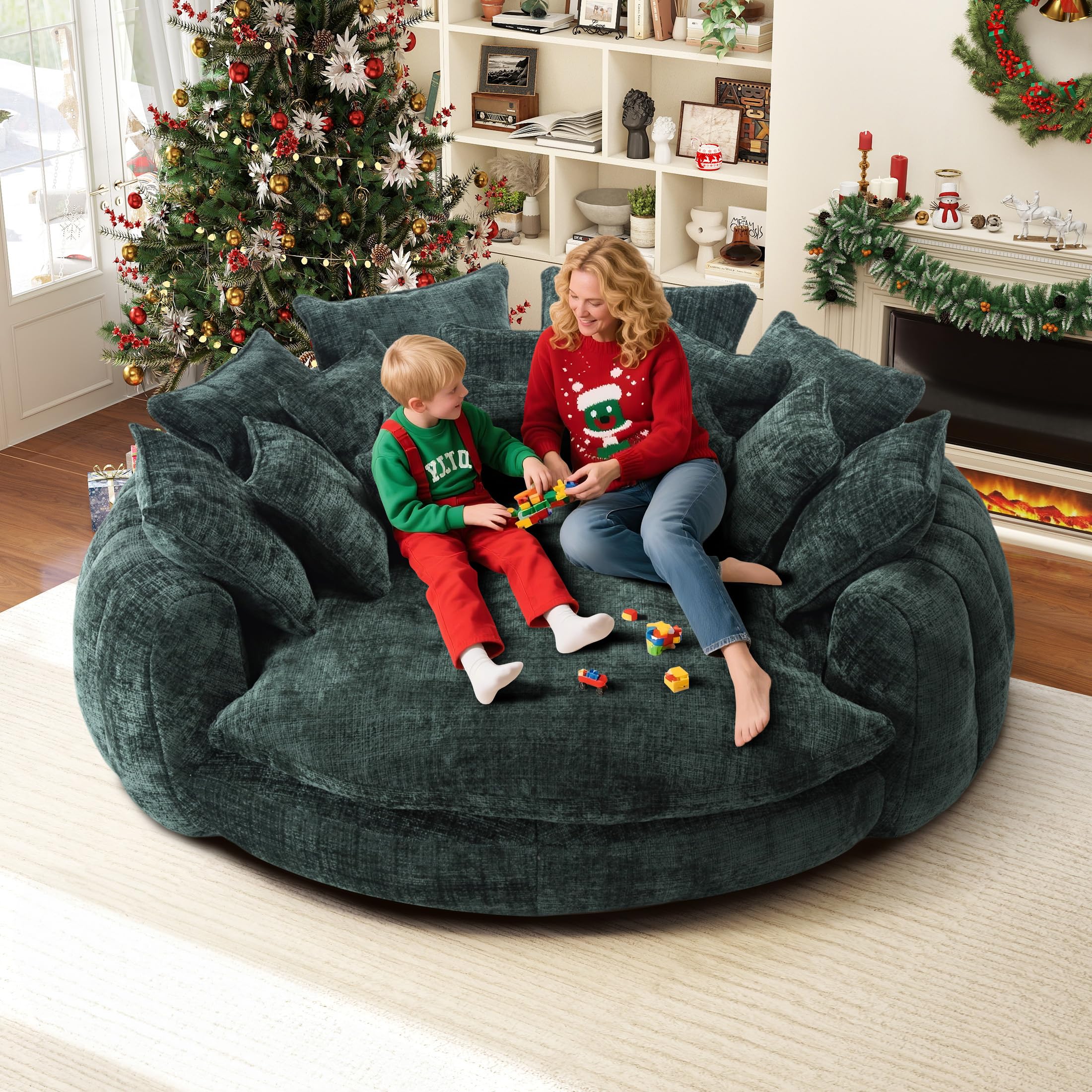 81.1" Cloud Couch Sleeper Sofa, Oversized Round Chaise Lounge Chair Indoor, Modern Chenille Boneless Couch with 14 Pillows, Upholstered Barrel Daybed,