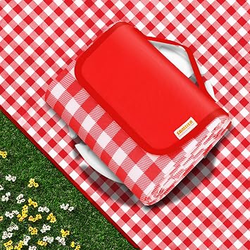 SAMSIER Outdoor Picnic Blankets Waterproof Foldable Sandproof, Extra Large Gingham Cute Picnic Mat Washable Portable for Park Beach Camping Courtyard Red, 80"80"