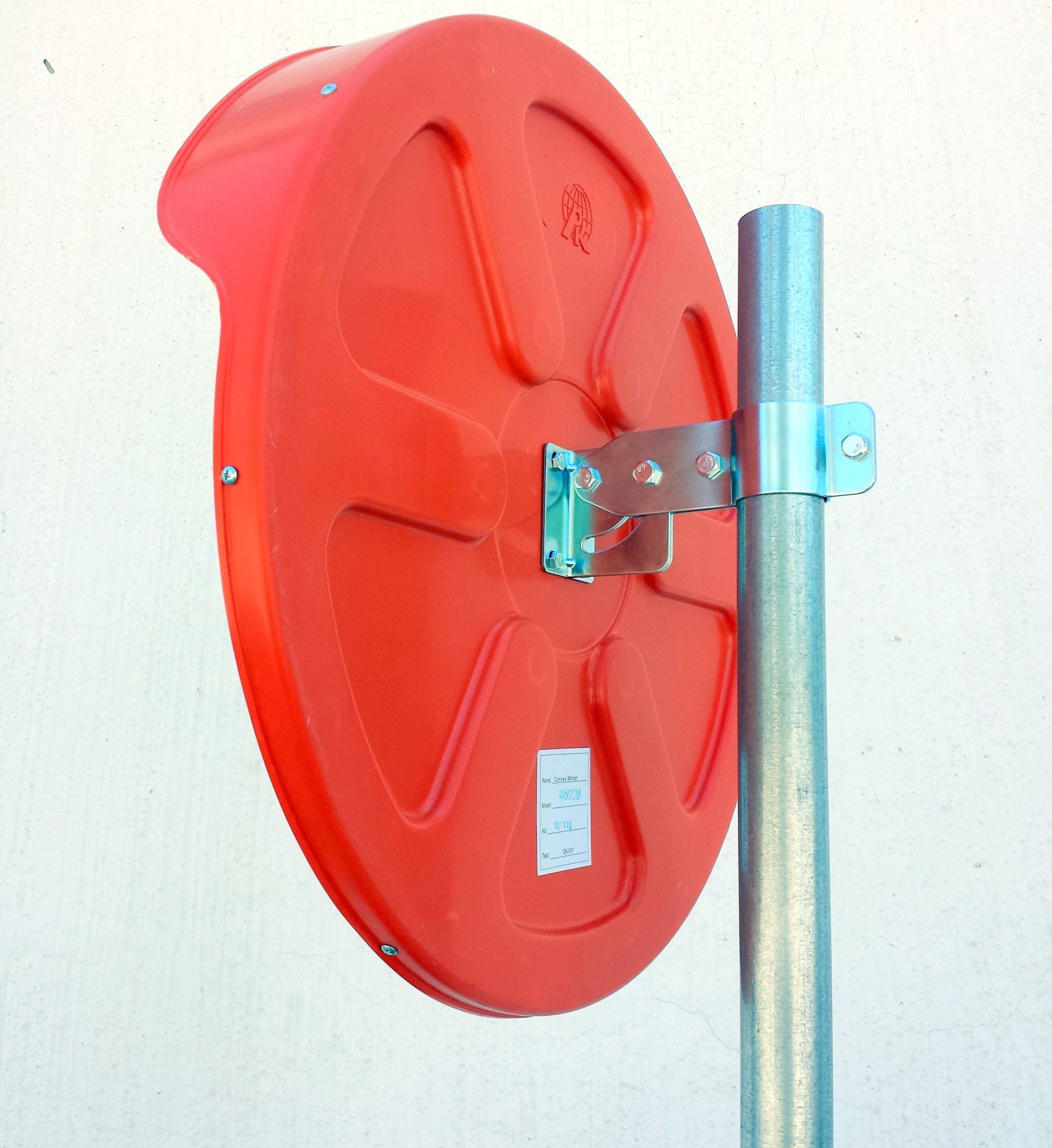 Miroir routier convexe, orange, 60 cm, pour la sécurité routière et commerces, avec support de fixation réglable pour des poteaux de 60 mm