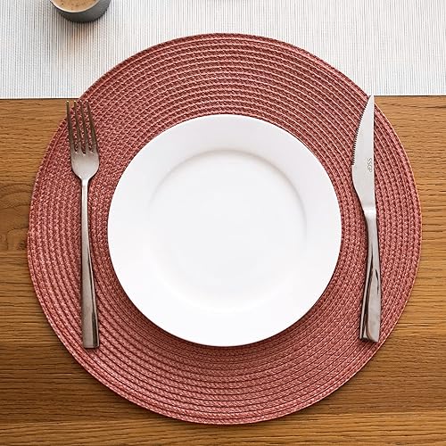 Miniatura 6 de POQGLFT Manteles individuales redondos trenzados de 15 pulgadas, manteles individuales redondos para comedor, cocina, mesas de comedor, tejido de